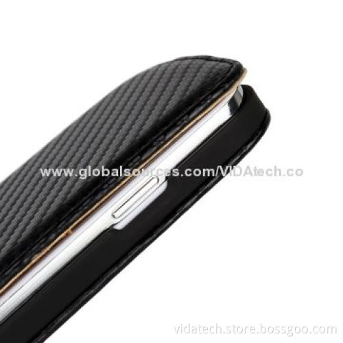 Carbon Fiber Vertical Flip Leather Case for Samsung Galaxy S4 I9500